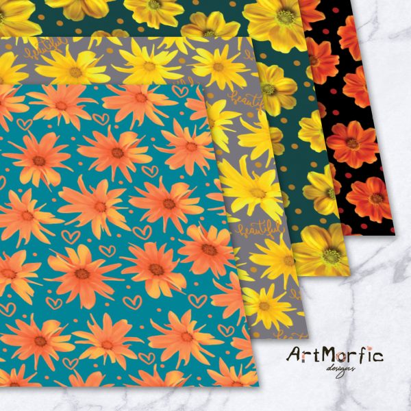 Garden Flowers Seamless Pattern Bundle | Fabric Printing Scrapbooking and Social Media Digital Paper